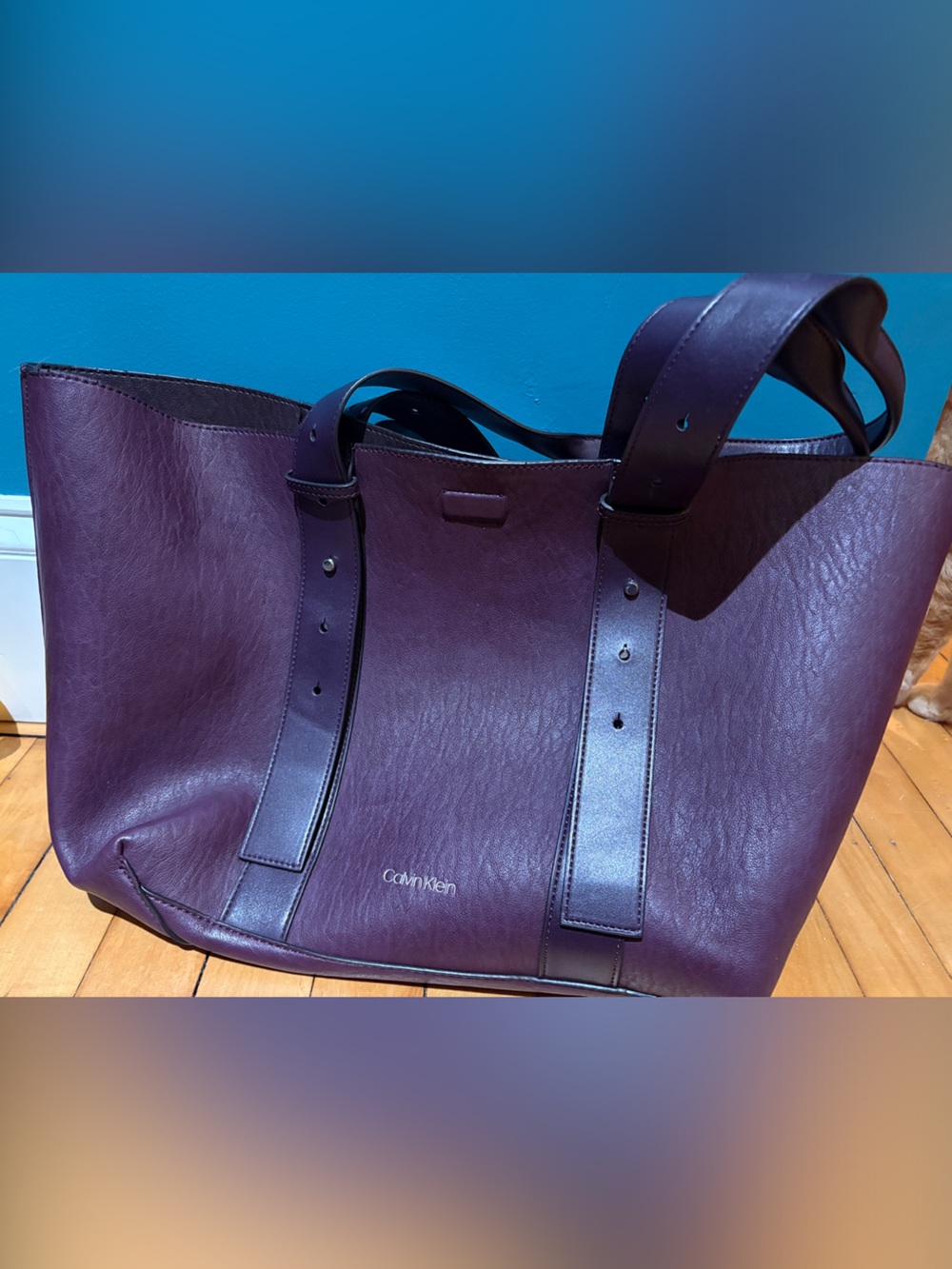 Calvin Klein Leather Tote Bag in Deep Plum